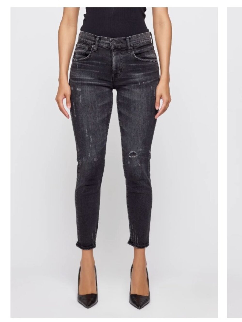 Moussy Vintage Black Distressed Japanese Denim -Velma  Skinny 25